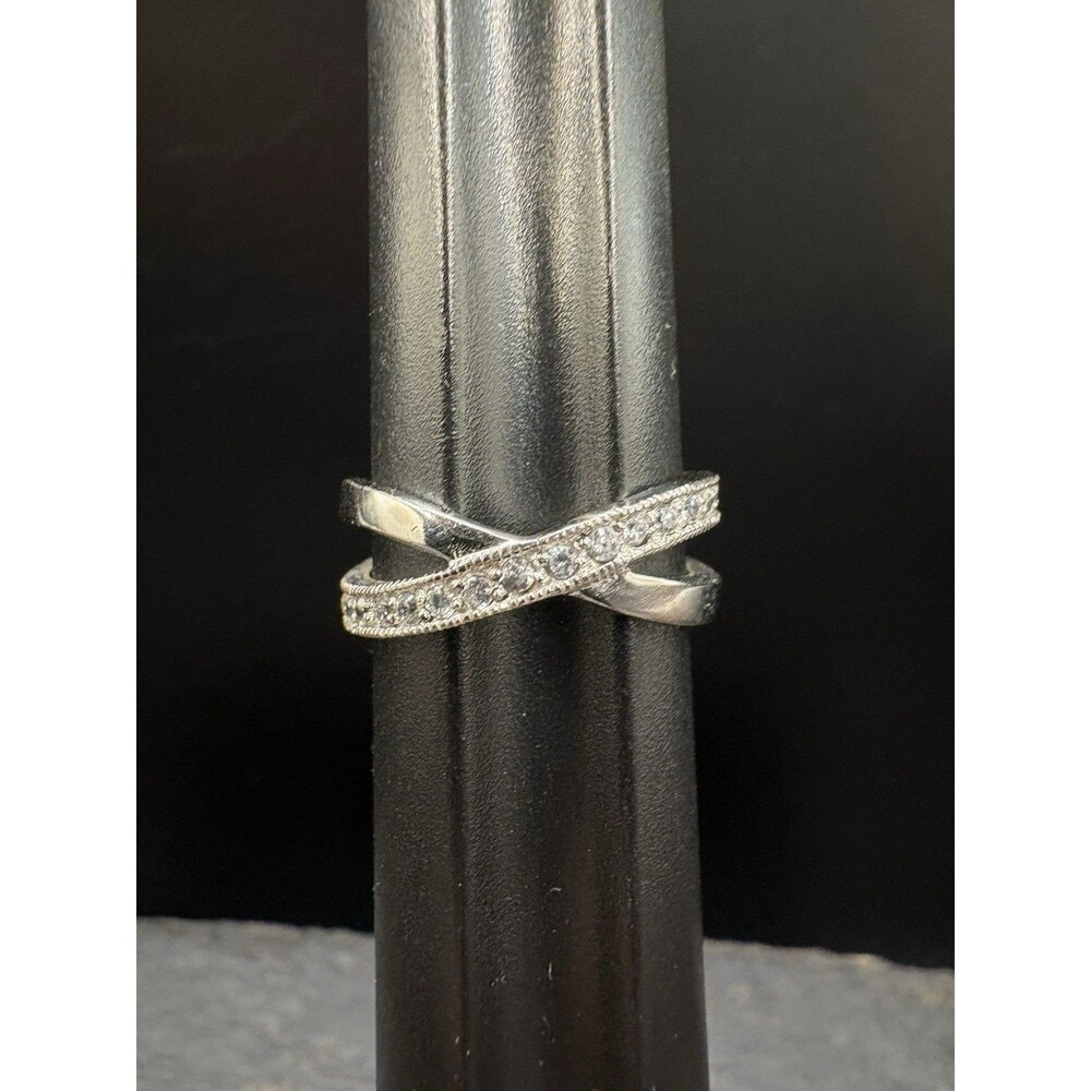 Vintage CZ And Sterling Silver Criss Cross X Band Style Ring Size 8 3.59g